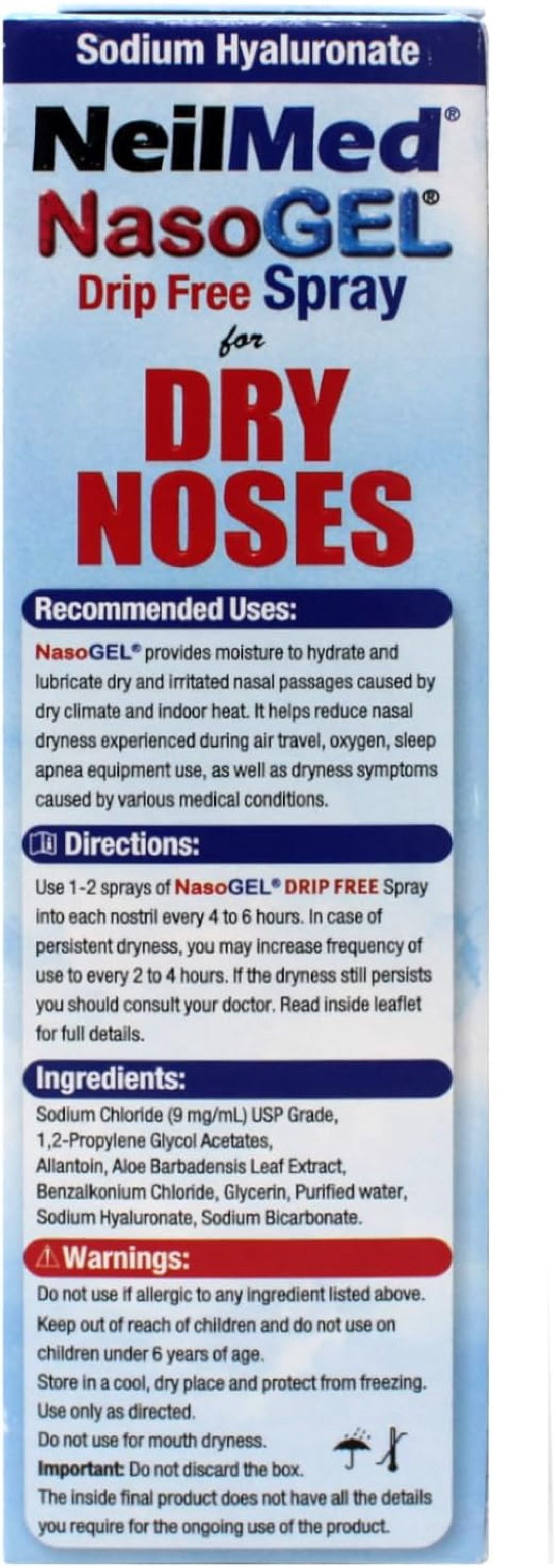 NeilMed NasoGel Nasal Gel Spray for Dry Noses, Aloe Vera Formula, 1 fl oz Bottle (Pack of 2)