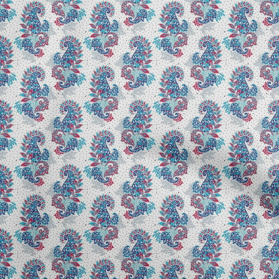 oneOone Cotton Cambric Medium Blue Fabric Paisleys Sewing Craft Projects Fabric Prints By Yard 56 Inch Wide
