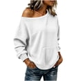thumbnail image 4 of Neewe Women's Fashionable Casual Solid Color Long Sleeve Boat Neck Off Shoulder Blouse Tops Daily, 4 of 6