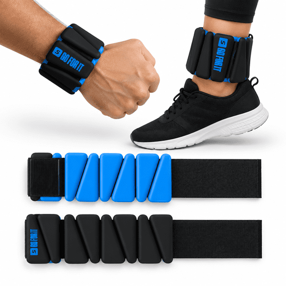 Blue 1lb Pair Wearable Silicone Ankle and Wrist Weights for Yoga Walking Running