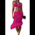 thumbnail image 1 of Traje de Baño de Dos Piezas de Crochet para Mujer, Top de Bikini de Cintura Alta con de . Rosa Roja L, 1 of 8