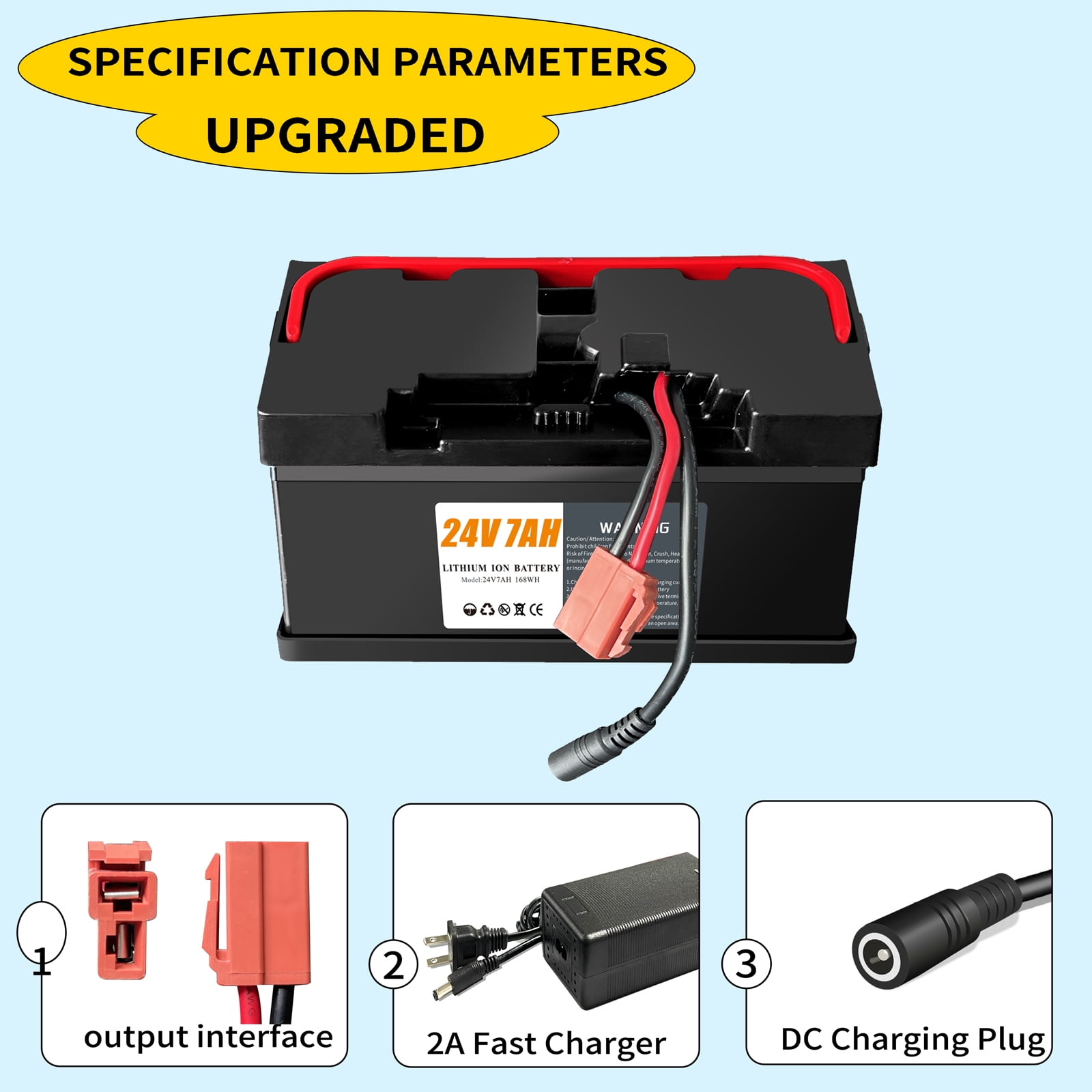 24V 7Ah Lithium battery for 24V UTVs Ride- On Cars & Toys , Lightweight & Long-Lasting, with 2A Fast Charger