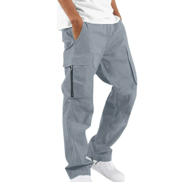 Ceisia Men's Multi-Pocket Straight Leg Cargo Pants for Outdoor & Casual Wear Gray M Gifts