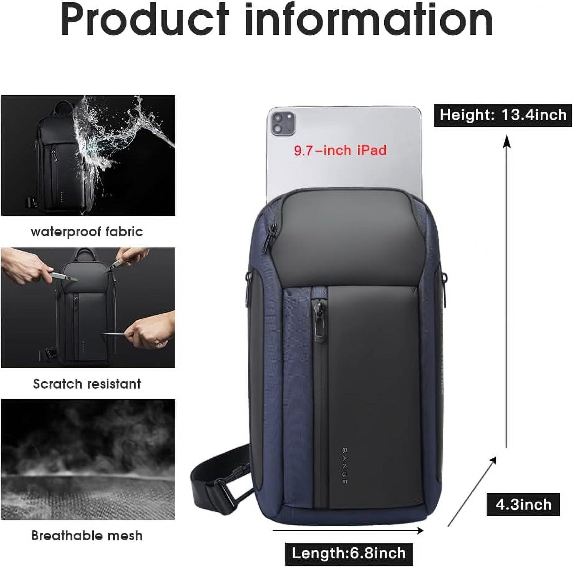 BANGE Waterproof Men's Sling Bag, Large Capacity Crossbody Backpack Durable
