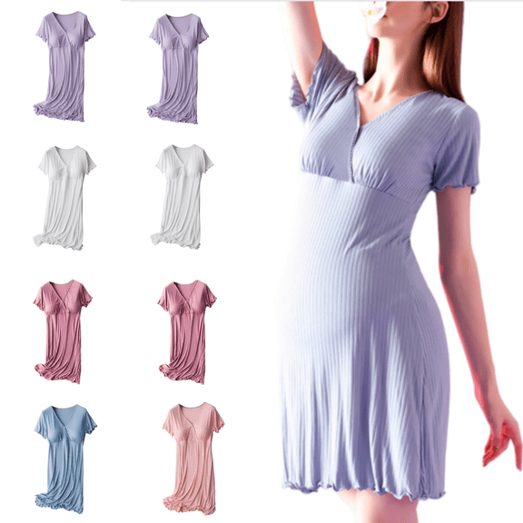 YHAJDS Maternity Nightgown Short Sleeve Lightweight Sleep Dress Postpartum Robe