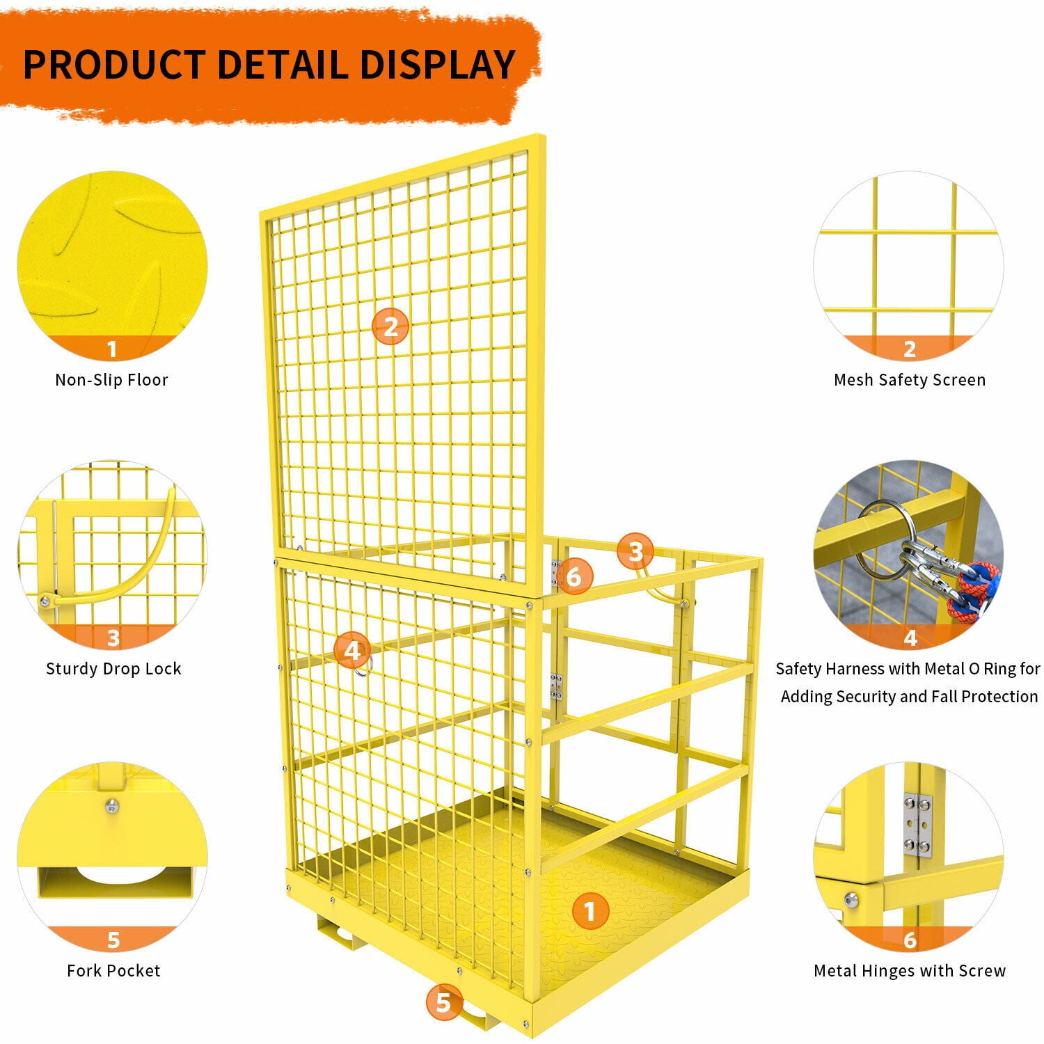 RVNI Tractor Attachments 43"x45" Forklift Safety Cage Forklift Man Basket Safety Cage 2 Person Work Platform 1300LBS