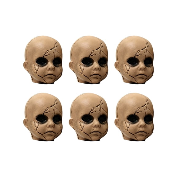 Halloween Doll Head Prop - 6pcs 3.9" Decorative Head for Escape Room and Party Scene Decor Brown