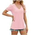 thumbnail image 6 of OKBOP Pink Womens Tops Clearance Under $5 Short Sleeve V-Neck Puff Sleeve Crochet Solid T-Shirts Plus Size Ladies Shirts, 6 of 6