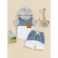 thumbnail image 2 of vera natura Toddler Boys Shorts Sets Short Sleeve Hooded Tops and Drawstring Contrast Color Shorts Sets, 2 of 8