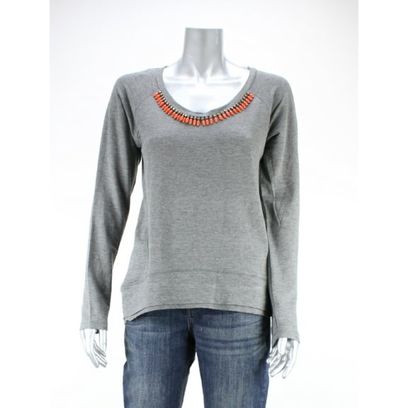 Lauter Brand  Gray Beaded-Neck Long-Sleeve Sweatshirt M