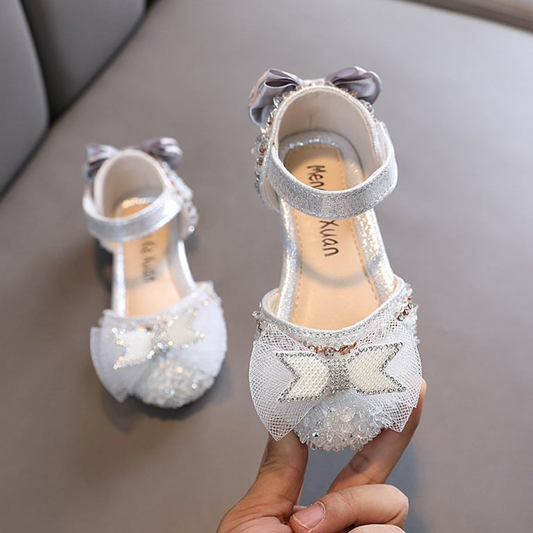 Big Girls Size 5 Sandals Fashion Spring And Summer Girls Sandals Dress Dance Performance Princess Shoes Light Sequin Mesh Bow Rhinestone Ribbon