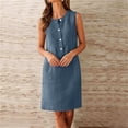 thumbnail image 5 of Kctiaxy Summer Dresses for Women Sleeveless Solid Color Button Dresses Casual Crew Neck Comfy Sundresses with Pockets, 5 of 9