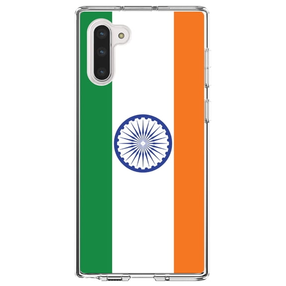 DistinctInk Clear Shockproof Hybrid Case for Samsung Galaxy Note 10 (6.3" Screen) - TPU Bumper, Acrylic Back, Tempered Glass Screen Protector - India Flag Indian - India
