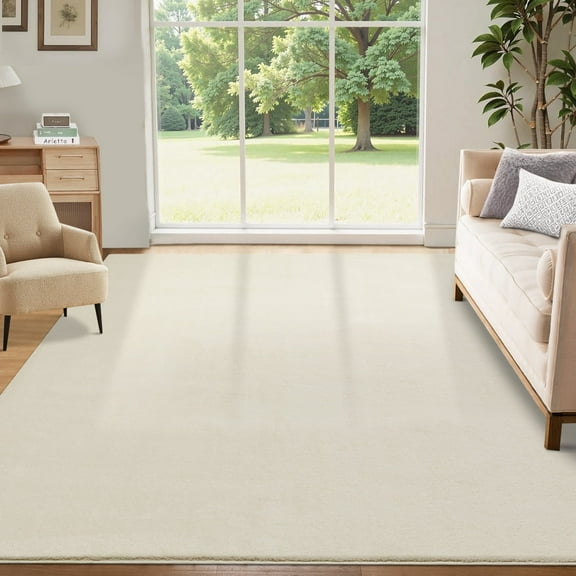 GlowSol 9'x12' Modern Solid Area Rugs for Living Room Bedroom, Washable Soft Fluffy Area Rug, Low Pile Non-Slip Accent Carpet, Beige