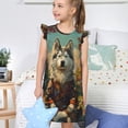 thumbnail image 4 of Fotbe Forest Maple Leaf Husky Vestido de Dormir para Niñas de 3 a 10 Años, Mangas Cortas, Estilo Princesa, Pijama Camisón con Mangas Voladas-XX-Large, 4 of 6