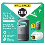 STEM Flying Insect Fan Trap for Indoor Bug Control, Plug In Fan with UV Light, Starter Kit 1 Device, 15 Glue Traps