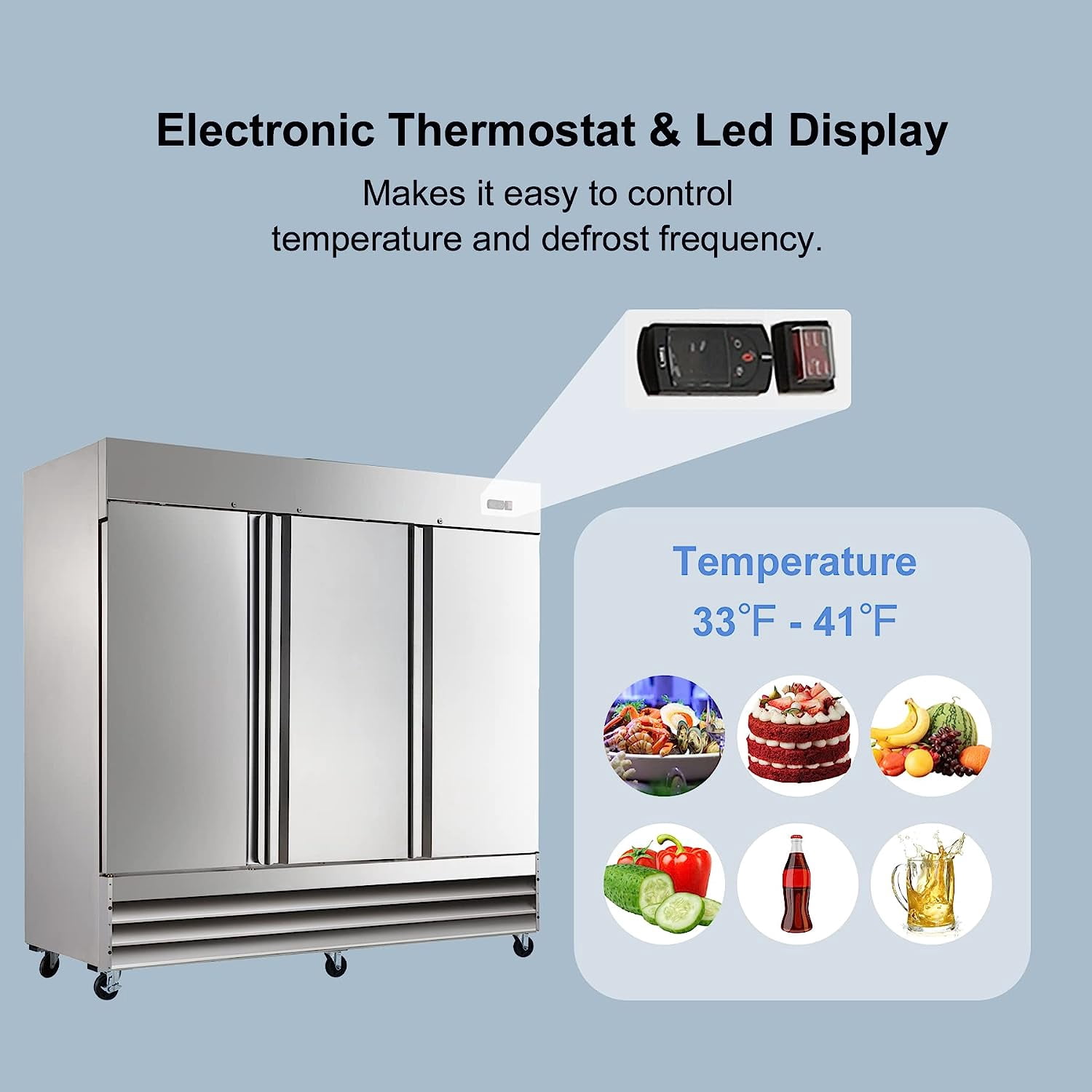 Smad 72 Cu ft Upright Commercial Refrigerator Triple Solid Door Frost Free in Smudge-Proof Stainless Steel