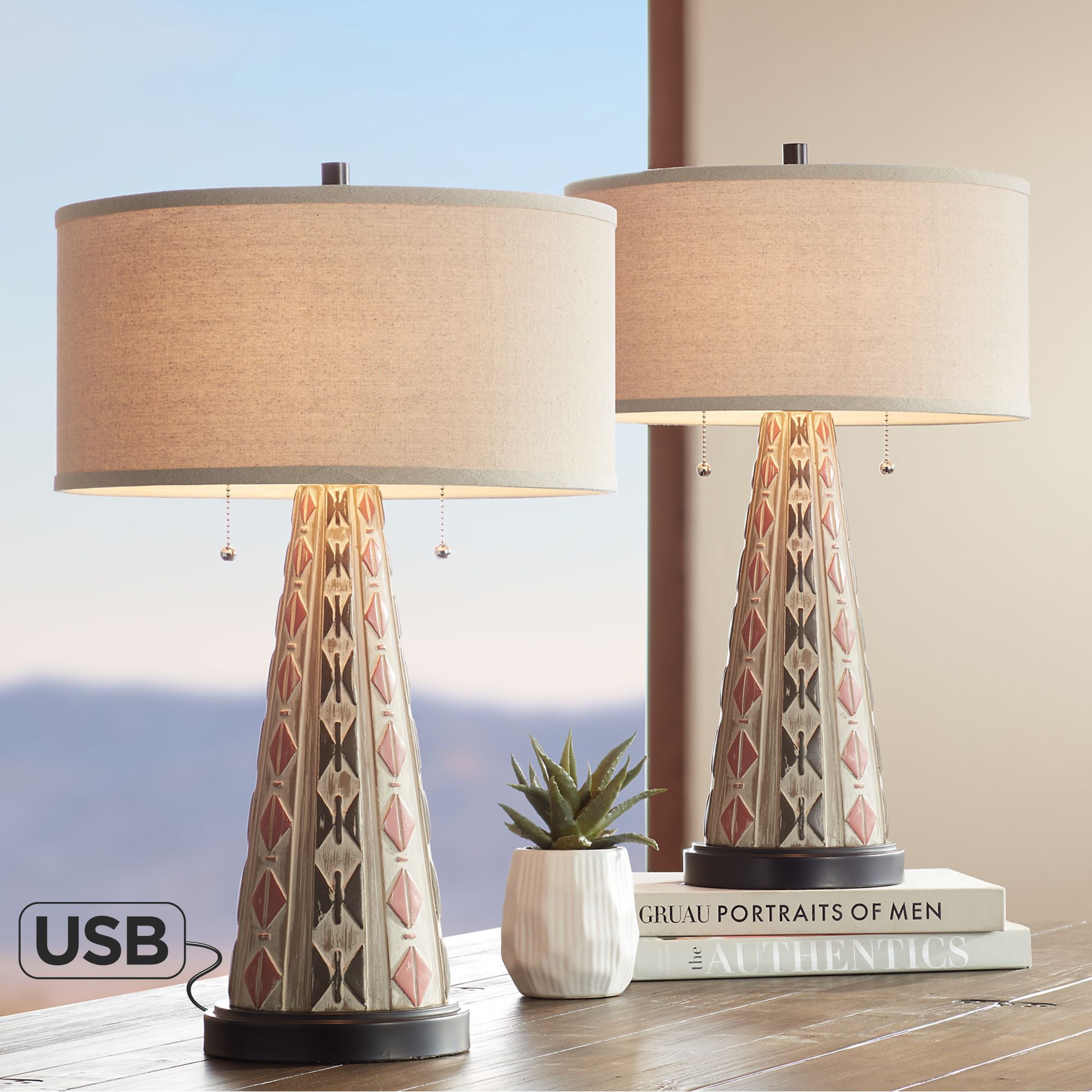 John Timberland Table Lamps Set Of 2, Acrylic Column Table Lamp Usb