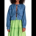 thumbnail image 2 of Chaqueta Corta para Mujer, de Moda, con Lazo Frontal, Cuello de Solapa, Larga, Abrigo Vaquero, Blusa Ligera de Otoño Azul XL, 2 of 7