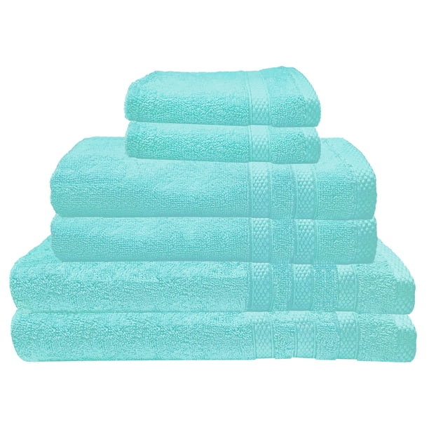 Premius Premium 6Piece Combed Cotton Bath Towel Set, Aqua Pure