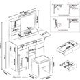 thumbnail image 7 of Makeup Vanity Desk with Fold-up Panel, Makeup Table with LED Lighted Mirror 2 Drawers & 1 Cabinet Vanity Desk Set with Power Outlet, Storage Cushioned Stool for Bedroom Dressing Room (White), 7 of 7