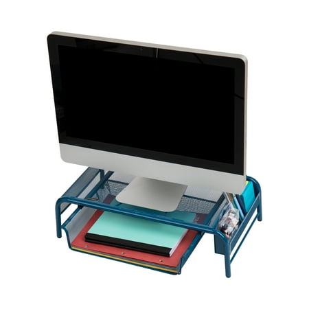 Mind Reader - Monitor Stand, Ventilated Laptop Riser, Paper Tray, Storage, Office, Metal Mesh, 20"L x 11.5"W x 5.5"H - Turquoise