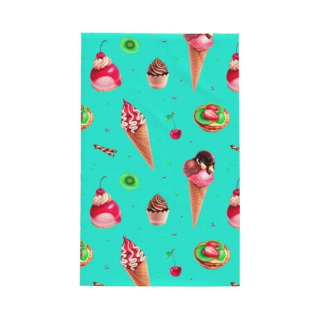 

Absorbent Kitchen Towels Kiwi Tart Ice Cream Print Quick Drying Dish Towels for Kitchen Drying Soft Hand Towels with Lanyard for Kitchen Decor