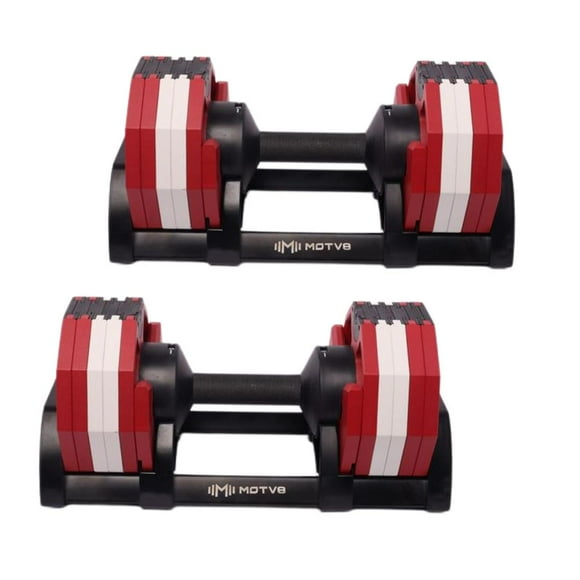 Decabell 550 Haltères Réglables - Motv8 Decabell 550s, Haltères à Poids Libres Réglables de 5 Lb à 50 Lb pour Hommes et Femmes - Entraînement de Force et Mise en Forme (Paire Candy Cane)
