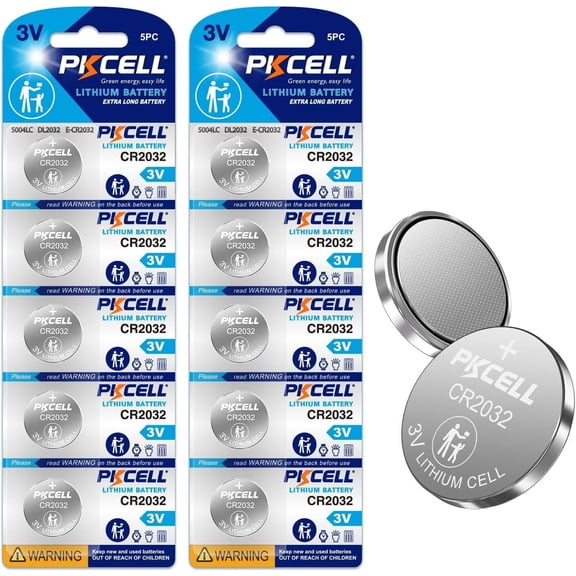 PKCELL CR2032 Battery CR 2032 3 Volt Lithium Coin Cell Battery (10-Pack)