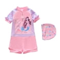 thumbnail image 5 of WAYUTE Swimsuit for Girls Short Sleeve Cartoon Printed Sun Protection Rash Guard with Swim Cap for Toddler Kids Summer Beach, 5 of 5