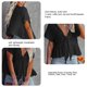 thumbnail image 5 of Mujer Top de Manga Corta Cuello en V Color Sólido Nudo de Lazo Dobladillo con Volantes Delanteros para Uso Diario Citas Compras Negro XL, 5 of 6