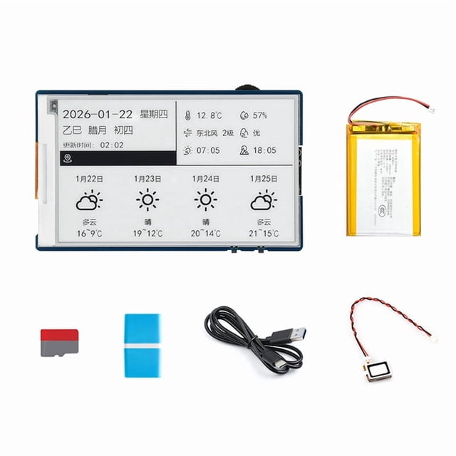 Placa de Desarrollo - con Pantalla de Tinta y Negra de 3,97 Pulgadas, WiFi/Bluetooth, PCF85063, Reloj RTC con Batería y Altavoz.