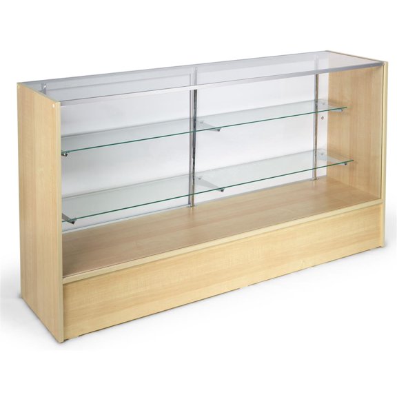 Displays2go Maple Store Counter with Shelves, Tempered Glass, Aluminum, Melamine Honey (MRC6HMKD)