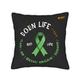 thumbnail image 4 of Set of 2 Decorative Throw Pillow Covers 18x18in - Black Background with Green Ribbon & ' DOUN LIFE ' Design for Couch Bed Car, 4 of 8