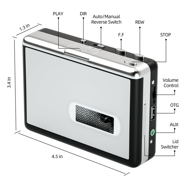 Reshow Portable Cassette Player Best Overall Standalone USB Cassette to MP3 Converter Audio Music Cassette Tape to Digital Converter Player White