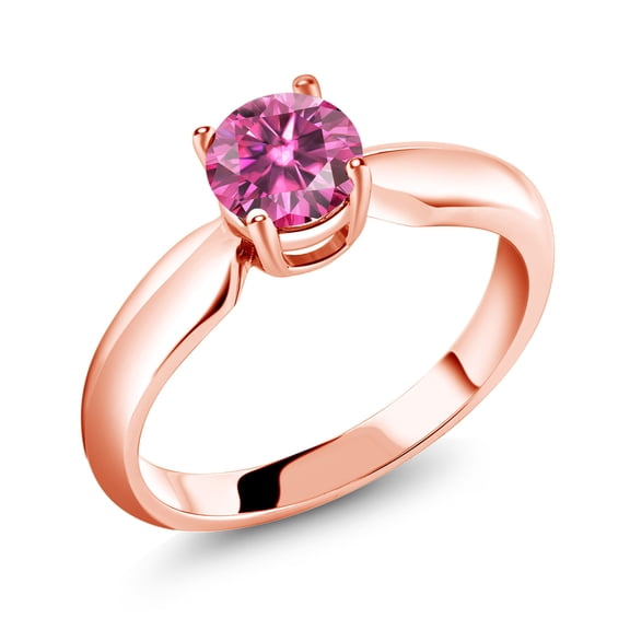 Gem Stone King 18K Rose Gold Plated Silver Ring Pink Round Moissanite (0.80 Cttw) (Size 8)