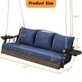 thumbnail image 6 of ZZW 3-Person Wicker Porch Swing Chair Heavy Duty 900 LBS w/Cup-Holder & Steel Chains for Deck & Backyard & Garden (Brown/Blue), 6 of 7