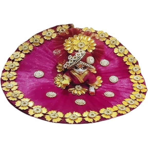 Pink Color Ladoo Gopal Dress with Flower Design Net Fabric and Satin Made Traditional Indian Gift for Krishna ji Janmashtmi Decor