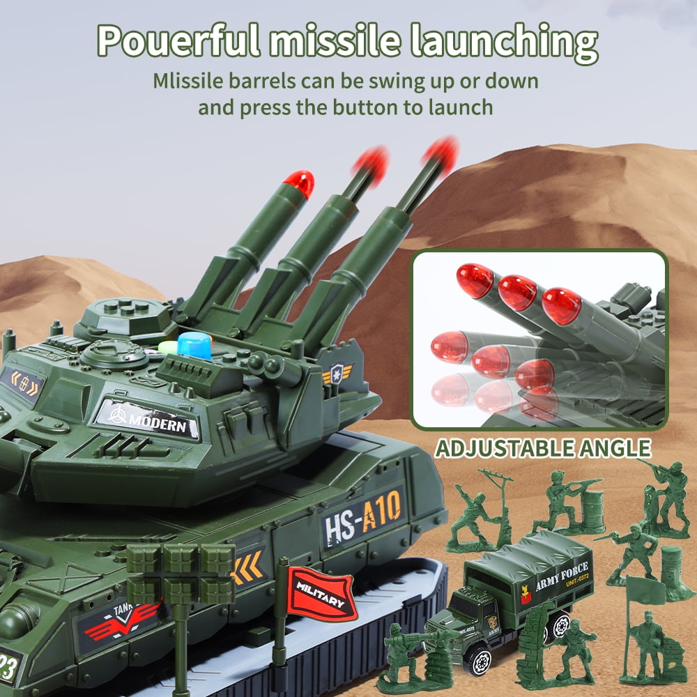 JoyStone Military Vehicle Set Battle Tank Toy with Realistic Light & Sound, 6 Pack Mini Alloy Army Cars & Soldier Figures, Great Gift for Kids