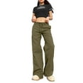 thumbnail image 4 of Women Juniors Indie Aesthetics E-Girl Vintage Trousers Low Waist Flare Pants Slim Fit Pockets Fashion Button Closure Pants Streetwear for Teen Girls, 4 of 9