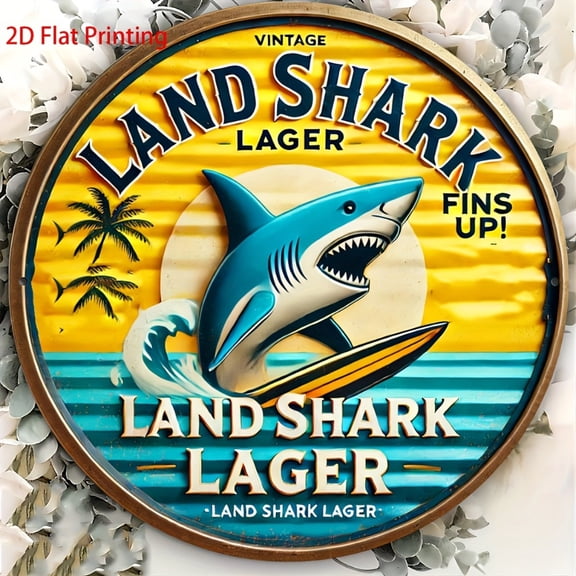 HELLOYOUNG Vintage Shark Beer Tin Sign - 8x8 Inch Retro Metal Wall Art, Durable Man Cave & Bar Decor, Easy To Hang Gift for Home Office