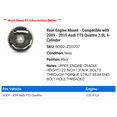 thumbnail image 2 of Rear Engine Mount - Compatible with 2009 - 2015 Audi TTS Quattro 2.0L 4-Cylinder 2010 2011 2012 2013 2014, 2 of 2
