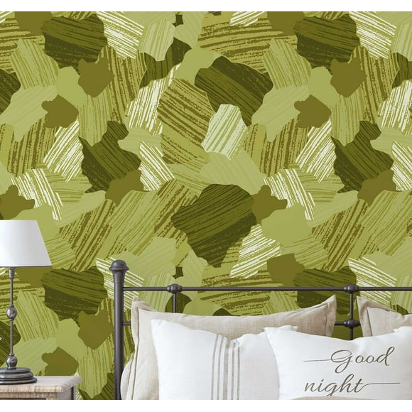 S4Sassy Peel & Stick Textured Vinyl Wallpaper, Urban Chic Abstract Brush Print Contact Paper Waterproof - Green, 25"X 120", Removable Modern Wall Covering For Home Decor In Bedrooms & Living Areas