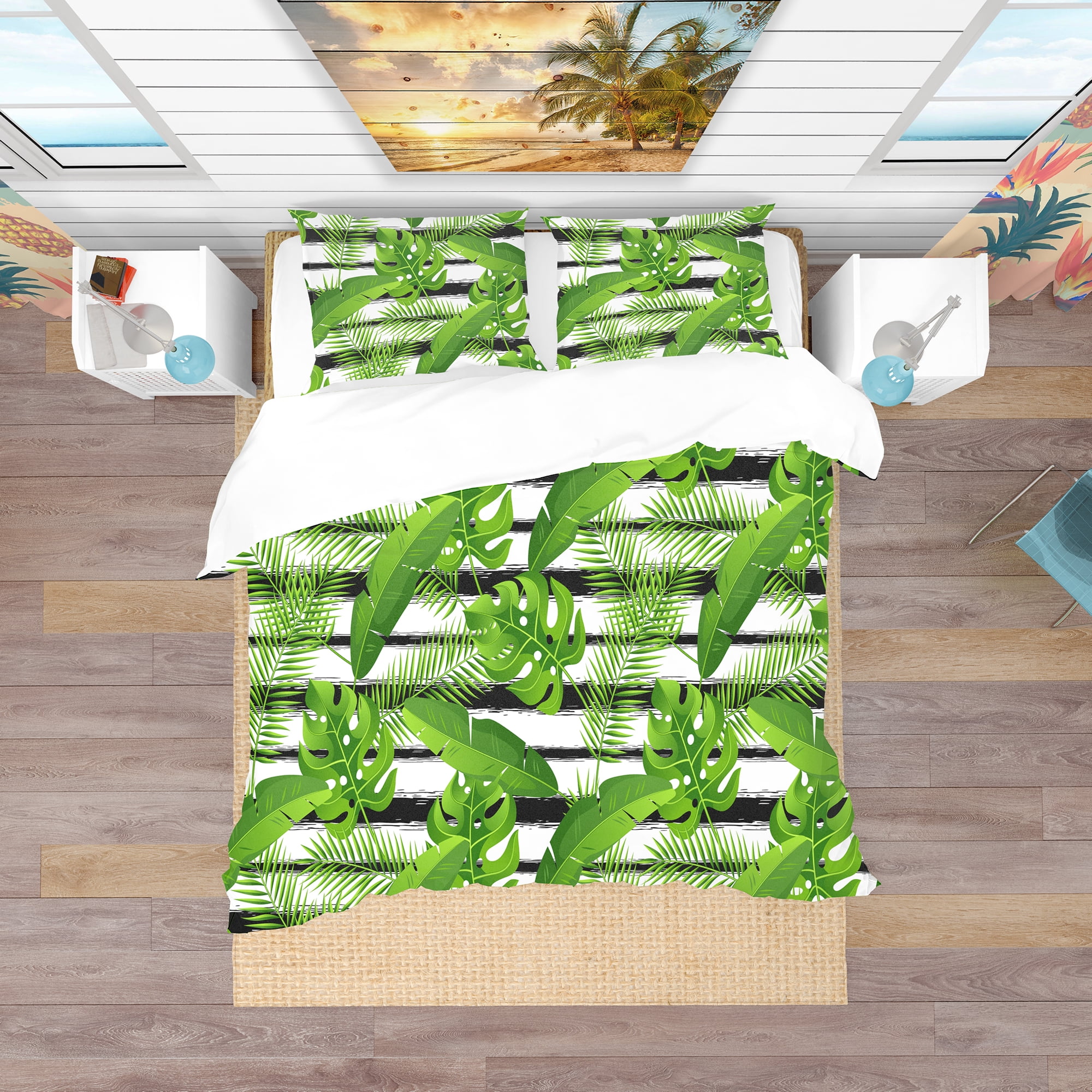 Designart 'Pattern with Tropical Palm Leaves' Tropical Duvet Cover Set