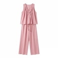 thumbnail image 4 of Beach Vacation Outfits for Women Womens Ruffle Linen 2 Piece Outfits Summer V Neck Sleeveless Blouse Tops with Drawstring Baggy Pants Beach Vacation Wear M, 4 of 6