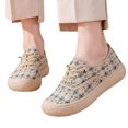 thumbnail image 2 of Domuza canvas shoes for women，Thick Sole Classic Retro Canvas Shoes, Ethnic Print Lace Up Low Top Casual Walking Sneakers Green 8（EU-40）, 2 of 5