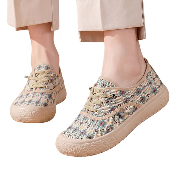 Willtoo Women Platform Canvas Shoes Elastic Lace‑Up Casual Non Slip Walking Shoes Lightweight Non‑Slip Thick‑Sole Sneakers