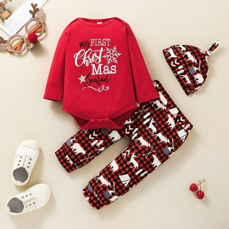 

RPVATI Newborn Infant Baby Toddler Clothes Long Sleeve Bodysuit Hat + Pants Set 3 Pieces Fall Winter Outfits Set