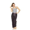 Women's Super-Soft Plush Fleece Pajama Bottoms/Printed Lounge Pants, Black Pink White Hearts - X-Large