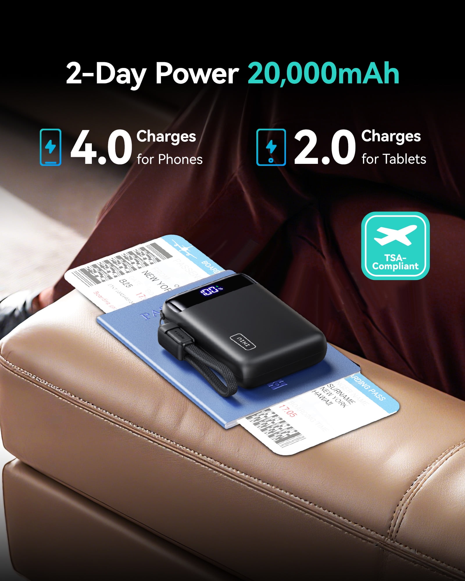 INIU Portable Charger, 20000mAh Power Bank with 22.5W Fast Charging & PD 3.0 QC 4.0, Dual USB-C In & Out, LED Display, Compatible with iPhone 17/16, Samsung S24, Google iPad etc